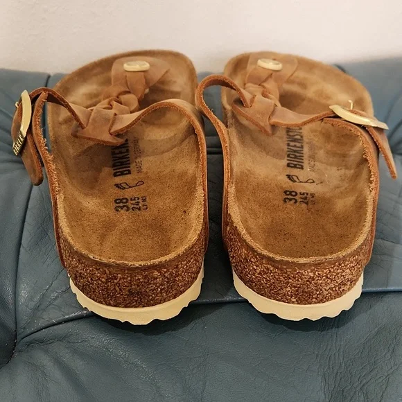 Birkenstock Braided Gizeh Cognac Oiled Leather Sandal Size 38 7/8 - Picture 5 of 5